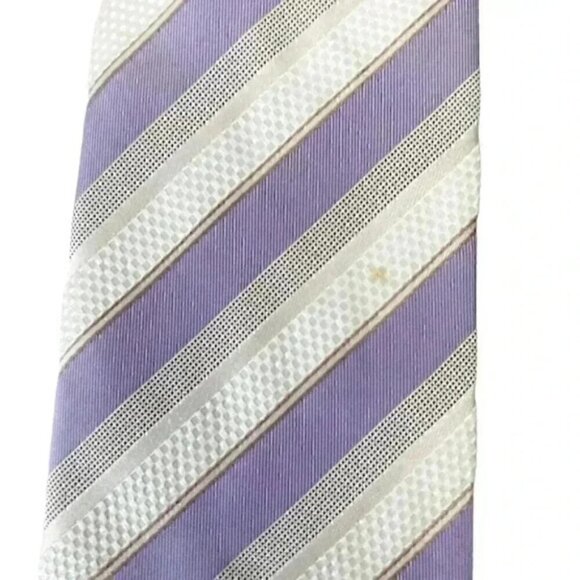 Hugo Boss Silk Tie Purple Grey White Stripes - Picture 8 of 10